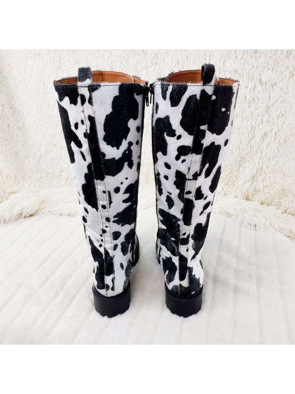 Savage Cow Combat Lace Up Knee Boots Faux Cow Print Brand New - Picture 9 of 16
